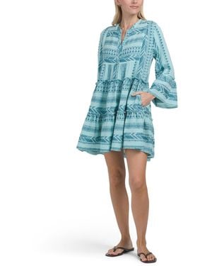 TJ Maxx Embroidered Bell Sleeve Mini Dress For Cotton/Polyester - Blue