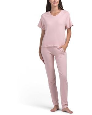 TJ Maxx 2Pc Pima Cotton Blend Brenda Short Sleeve Lounge Set For Pima Cotton/Modal - Pink