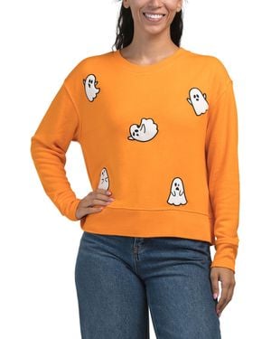 TJ Maxx Cozy Fleece Cute Ghost Icons Applique Sweatshirt For Spandex/Polyester/Rayon - Orange