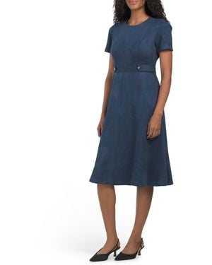 TJ Maxx Faux Suede Side Tab Fit And Flare Dress For Spandex/Polyester/Suede - Blue