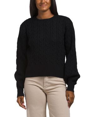 TJ Maxx Berli Crew Neck Bubble Sleeve Fully Cable Knit Sweater, Nylon/Polyester/Acrylic - Black