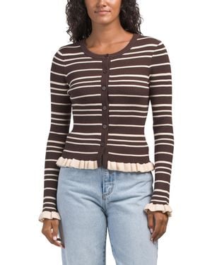 TJ Maxx Striped Cardigan With Ruffle Trim, Nylon/Polyester/Rayon - Blue