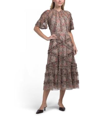TJ Maxx Short Sleeve Microruffle Tea-Length Dress For Polyester - Natural