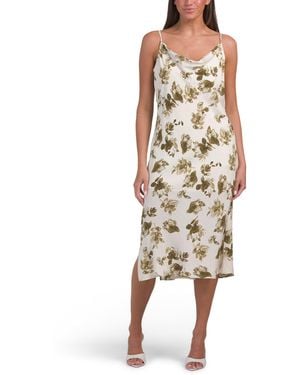 TJ Maxx Cowl Neck Floral Printed Satin Dress For Rayon - Natural