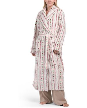 TJ Maxx Heart Vine Striped Plush Robe For Polyester - White