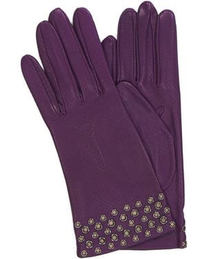 TJ Maxx Leather Embellished Cuff Gloves With Silk Lining For - Purple