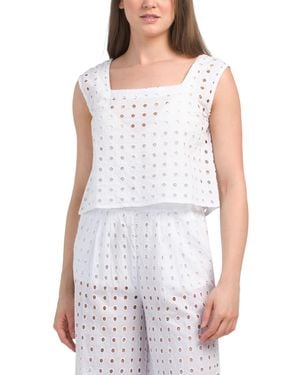 TJ Maxx Cotton Eyelet Cover-Up Tank Top For - White