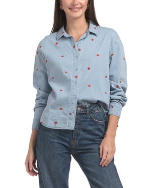 TJ Maxx Smooth Denim Top With Heart Embroidery For Cotton - Blue