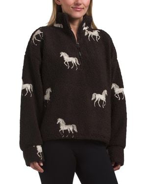 TJ Maxx Horse Embroidered Long Sleeve Mock Collar Pull Over Jacket For Polyester - Black
