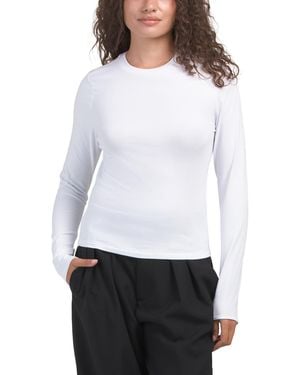 TJ Maxx Fitted Long Sleeve Crew T-Shirt For Spandex/Cotton - White