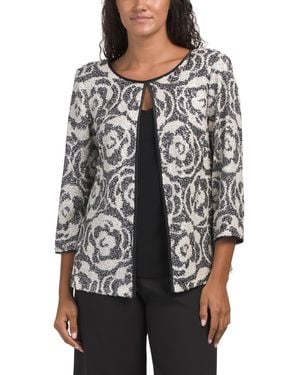 TJ Maxx Three-Quarter Sleeve Patterned Sequined Top For Spandex/Polyester - Gray
