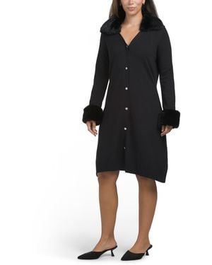 TJ Maxx Mini Sweater Dress With Faux Fur Trim, Nylon/Polyester/Rayon - Black
