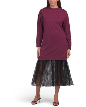 TJ Maxx Mixed Media Long Sleeve Lace Hem Maxi Dress For Nylon/Viscose - Purple