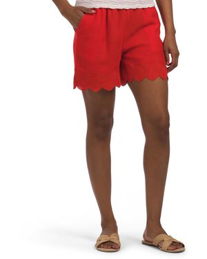 TJ Maxx Linen Blend Easy Pull On Shorts With Embroidery For Polyester/Linen - Red