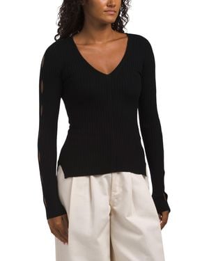 TJ Maxx Merino Wool Blend V-Neck Sweater, Polyester/Merino Wool - Black