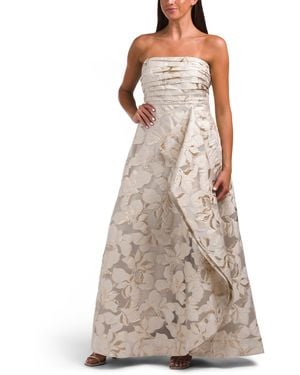 TJ Maxx Floral Jacquard Strapless Gown For Nylon/Polyester - Brown