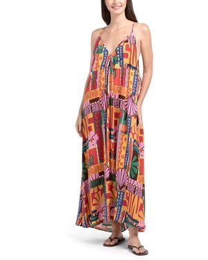 TJ Maxx Cutout Front Sun Summer Midi Dress For Rayon - Red
