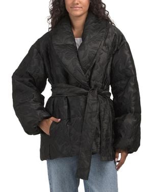 TJ Maxx Priscilla Jacquard Kimono Wrap Puffer Coat, Nylon/Polyester - Black