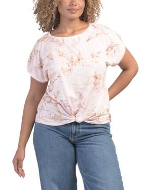 TJ Maxx Short Sleeve Scoop Neck Twist Hem Printed Knit Top For Spandex/Polyester/Rayon - White