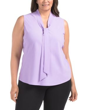 TJ Maxx Plus Tie Front Stretch Blouse For Polyester - Purple