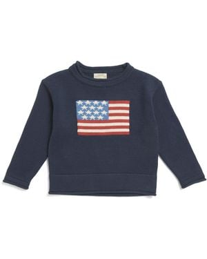 TJ Maxx Toddler American Flag Crew Neck Sweater, Cotton - Blue