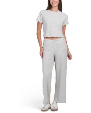 TJ Maxx 2Pc Washed Jersey T-Shirt And Wide Leg Pants Cozy Set, Spandex/Cotton/Polyester - Gray