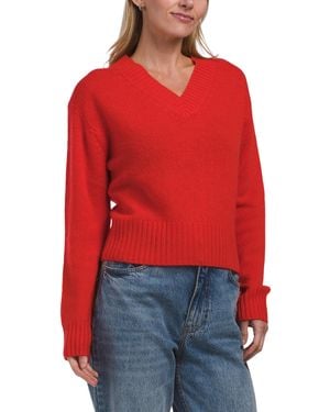 TJ Maxx Cashmere Featherweight Marled V-Neck Sweater - Red