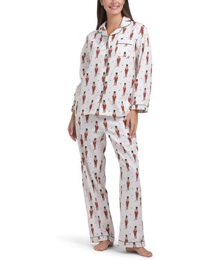 TJ Maxx 2Pc Cotton Flannel Nutcracker Pajama Set For - White