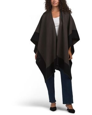 TJ Maxx Wool Logo Border Woven Ruana For - Black
