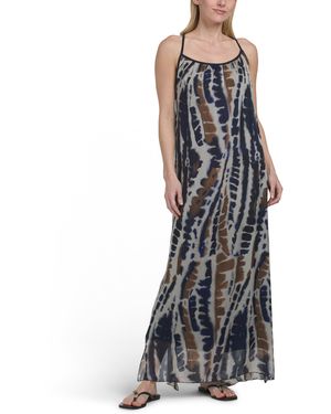 TJ Maxx Silk Blend Tie Dye Criss Cross Back Maxi Cover-Up Dress For Viscose - Blue