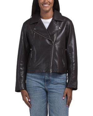 TJ Maxx Faux Leather Moto Jacket, Polyester/Leather - Black