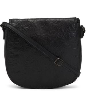 TJ Maxx Leather Tooled Flap Saddle Bag For - Black