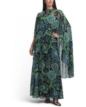 TJ Maxx Gretchen Printed Dress With Cape For Polyester - Green