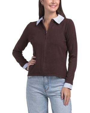 TJ Maxx Twofer Zip Cardigan, Nylon/Polyester/Viscose - Brown