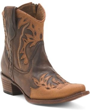TJ Maxx Leather Embroidery And Overlay Ankle Boots For - Brown