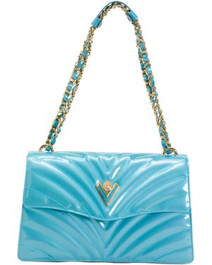 TJ Maxx Patent Leather Quilted Crossbody With Chain Strap For Leather - Blue