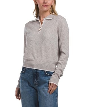 TJ Maxx Cashmere Tipped Button Polo Sweater - Gray