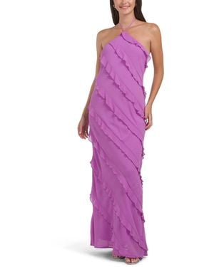 TJ Maxx Chiffon Ruffle Detail Halter Dress For Polyester - Purple
