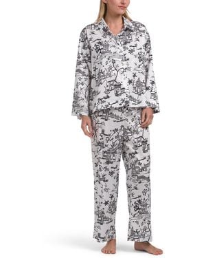TJ Maxx 2Pc Toile Sateen Notch Collar Pajama Set For Cotton - Gray
