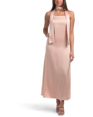 TJ Maxx Strapless Maxi Dress With Neck Scarf For Spandex/Polyester - Pink