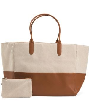 TJ Maxx Canvas Capri Tote Bag With Pouch For Leather - Natural