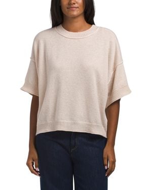 TJ Maxx Cashmere Crew Neck Short Sleeve Dropped Shoulder Sweater - Gray