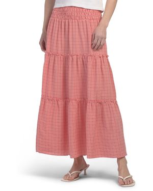 TJ Maxx Tiered Gingham Maxi Skirt, Polyester/Rayon - Pink