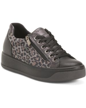 TJ Maxx Leather Sneakers With Side Zip For Leather/Suede - Brown