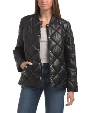 TJ Maxx Genuine Leather Quilted Puffer Jacket For Polyester/Leather - Black