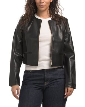 TJ Maxx Collarless Zip Front Lined Jacket For Nylon/Leather/Viscose - Black