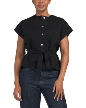 TJ Maxx Dolman Button Tie Front Sweater, Nylon/Polyester/Acrylic - Black