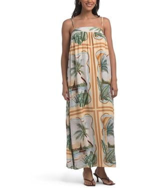 TJ Maxx Linen Blend Scenery Print Maxi Dress For Linen/Rayon - Metallic