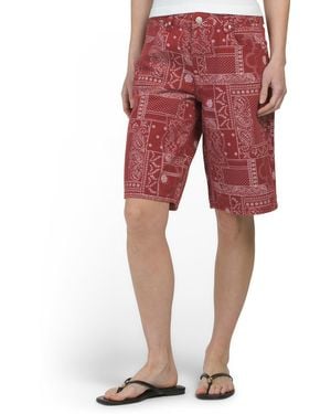 TJ Maxx Bandana Printed Twill Bermuda Shorts, Cotton/Polyester - Red