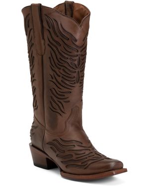 TJ Maxx Leather Medium Square Toe Inlay Western Boots For - Brown
